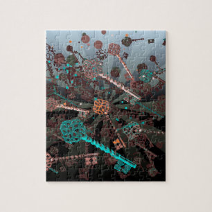 Psychadelische steampunksleutels, stralen, donkere legpuzzel