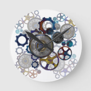 Psychadelische steampunktandwielen, cogs, cadeau v ronde klok