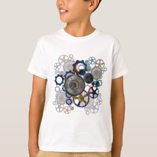 Psychadelische stoombotiek tandwielen, tandraderen t-shirt