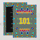 Psychedelic 101st Birthday party Invitation Kaart (Voorkant / Achterkant)