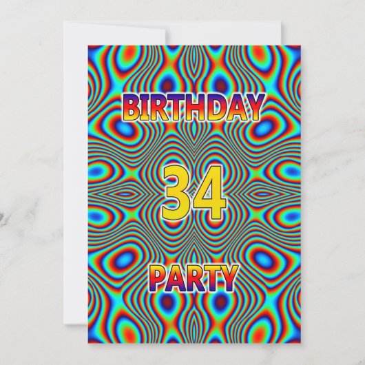 Psychedelic 34th Birthday party Invitation Kaart (Voorkant)