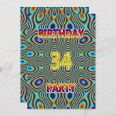 Psychedelic 34th Birthday party Invitation Kaart (Voorkant / Achterkant)