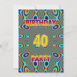 Psychedelic 40th Birthday party Invitation Kaart