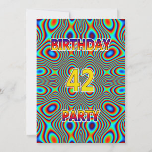 Psychedelic 42nd Birthday party Invitation Kaart