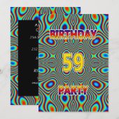 Psychedelic 59th Birthday party Invitation Kaart (Voorkant / Achterkant)
