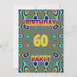Psychedelic 60th Birthday party Invitation Kaart