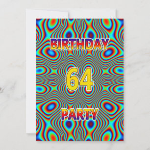 Psychedelic 64th Birthday party Invitation Kaart