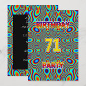 Psychedelic 71st Birthday party Invitation Kaart (Voorkant / Achterkant)
