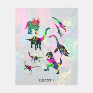 Psychedelic Abstract Colorful Dinosaur Silhouettes Fleece Deken