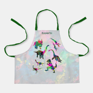 Psychedelic Abstract Colorful Dinosaur Silhouettes Schort