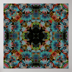 Psychedelic Abstract Daisies Flower Kaleidoscope Poster