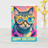 Psychedelic Acid Trip Kitty Kat Kaart (Gele Bloem)