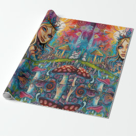 Psychedelic Alice in wonderland Bold Kleuren Thema Cadeaupapier