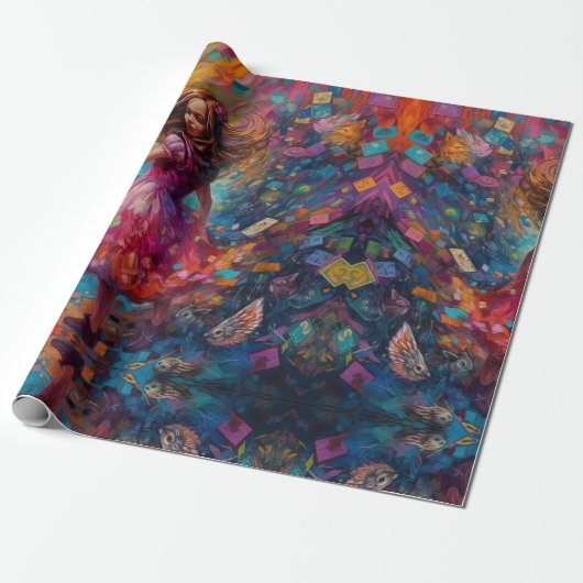 Psychedelic Alice in wonderland grillige wereld Cadeaupapier (Uitgerold)