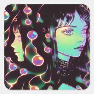 Psychedelic Anime Meisje Vierkante Sticker
