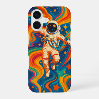 Psychedelic Astronaut – Groovy Kosmische Golven Po iPhone 16 Hoesje