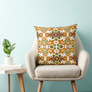 Psychedelic Bloemen & Hart Bruin Groen Wit Kussen