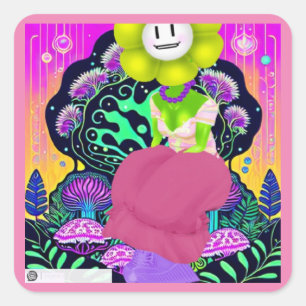 Psychedelic Bloemenmeisje met champignons Art Stic Vierkante Sticker