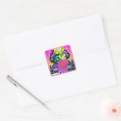 Psychedelic Bloemenmeisje met champignons Art Stic Vierkante Sticker (Envelop)