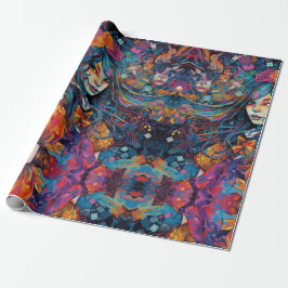 Psychedelic Blue Alice in wonderland Thema Cadeaupapier