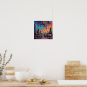 Psychedelic Blue Sinaasappel Drippy City Poster (Keuken)