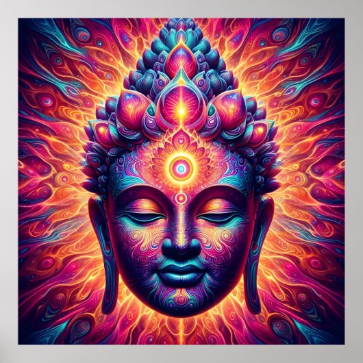 Psychedelic Buddha Art Poster - Vibrant Third Eye  (Devant)