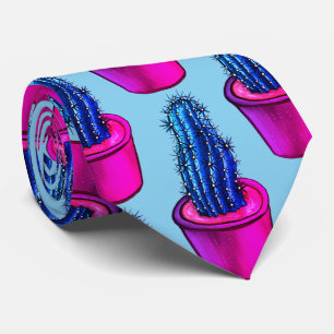 Psychedelic Cactus Blue Paars Trippy Fun Crazy Stropdas