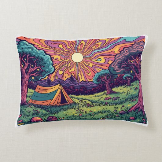 Psychedelic camping cushion accent kussen (Voorkant)