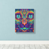 Psychedelic Cat Canvas Afdruk (Insitu (Houten vloer))