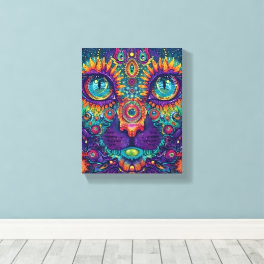 Psychedelic Cat Canvas Afdruk (Insitu (Houten vloer))