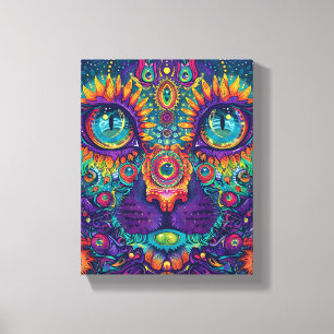 Psychedelic Cat Canvas Afdruk