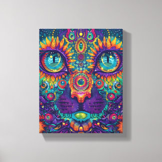 Psychedelic Cat Canvas Afdruk