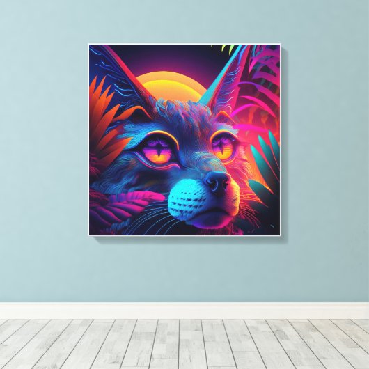 Psychedelic Cat Canvas Afdruk (Insitu (Houten vloer))