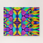Psychedelic cat illusion paars fuchsia green legpuzzel (Horizontaal)