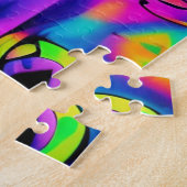 Psychedelic cat illusion paars fuchsia green legpuzzel (Zijkant)