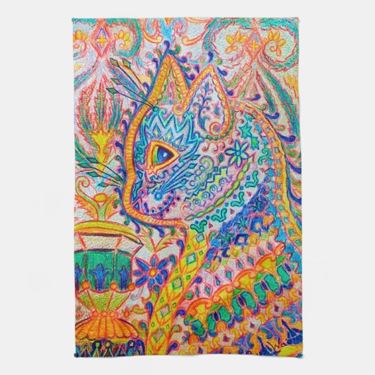 Psychedelic Cat, Louis Wain Theedoek (Verticaal)