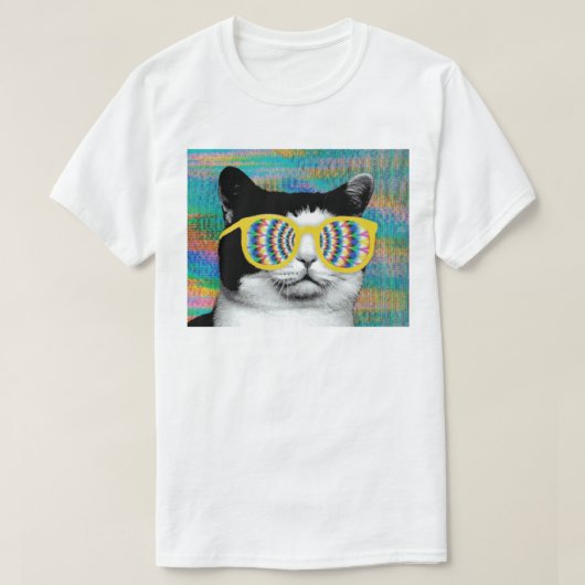 PSYCHEDELIC CAT MET SUNGLAS T-SHIRT (Design voorkant)