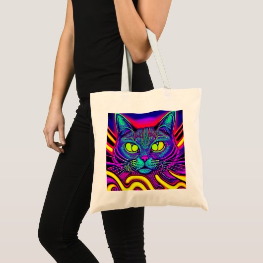 Psychedelic Cat op een Canvas tas (Voorkant (product))