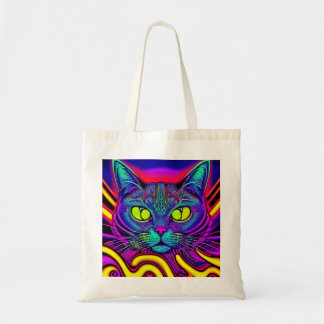 Psychedelic Cat op een Canvas tas