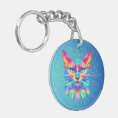 Psychedelic Cat Sleutelhanger FOB (Voorkant Links)