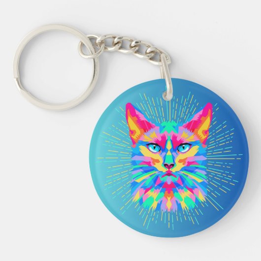 Psychedelic Cat Sleutelhanger FOB (Voorkant)