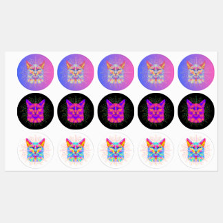 Psychedelic Cat Sticker, waterdicht Labels