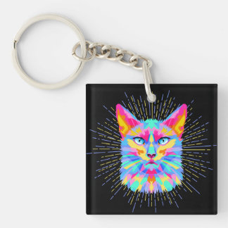 Psychedelic Cat Sticker, waterdicht Sleutelhanger