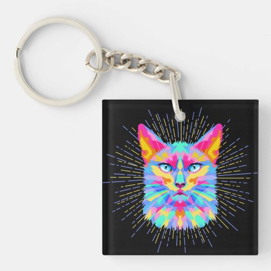 Psychedelic Cat Sticker, waterdicht Sleutelhanger (Voorkant)