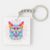Psychedelic Cat Sticker, waterdicht Sleutelhanger (Achterkant)