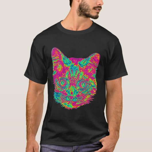 Psychedelic Cat T-Shirt - Zwart (Voorkant)