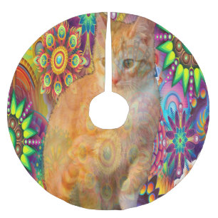 Psychedelic Cat Tree Skirt, Tie Dye Cat Kerstboom Rok