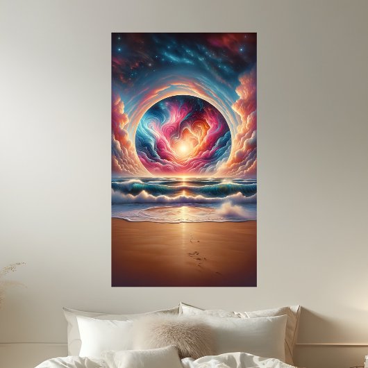 Psychedelic Celestial Sunset Beach Landschap Poster
