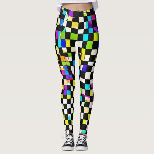 "Psychedelic Checkmate: Trippy Checkered Leggings" Leggings (Voorkant)