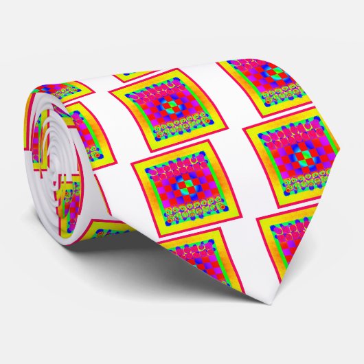 Psychedelic Chessboard en schaakstukken Stropdas (Opgerold)